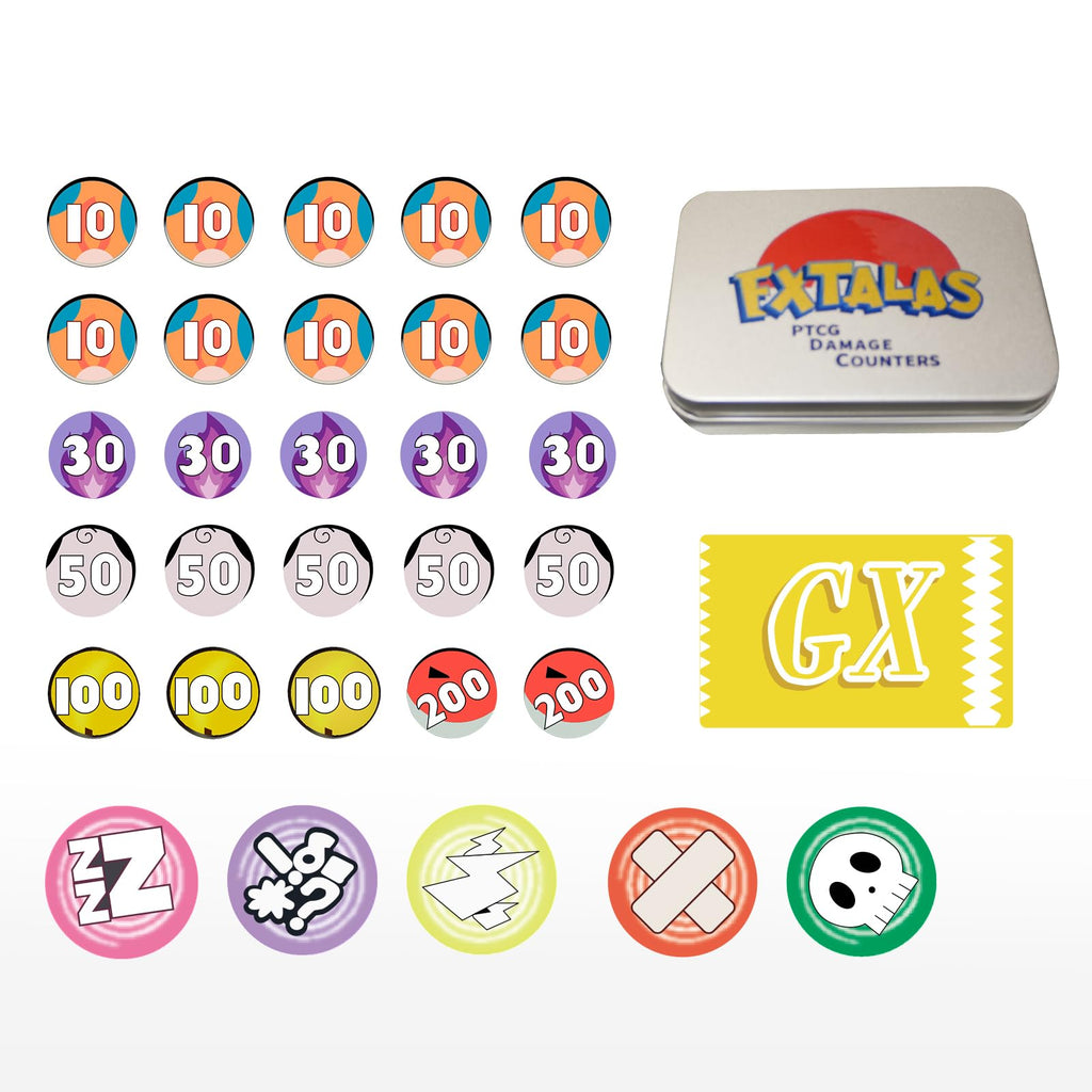 Acrylic Damage & Status Counter Tokens for TCGs - 31-Piece Set with Values 10-200