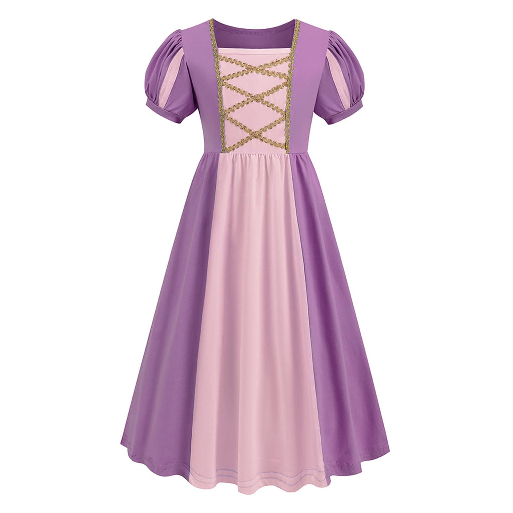 ADDACOS Girls Princess Dress Costume - Soft Polyester/Cotton Mid-Length with Fluffy Sleeves for Halloween & Birthday