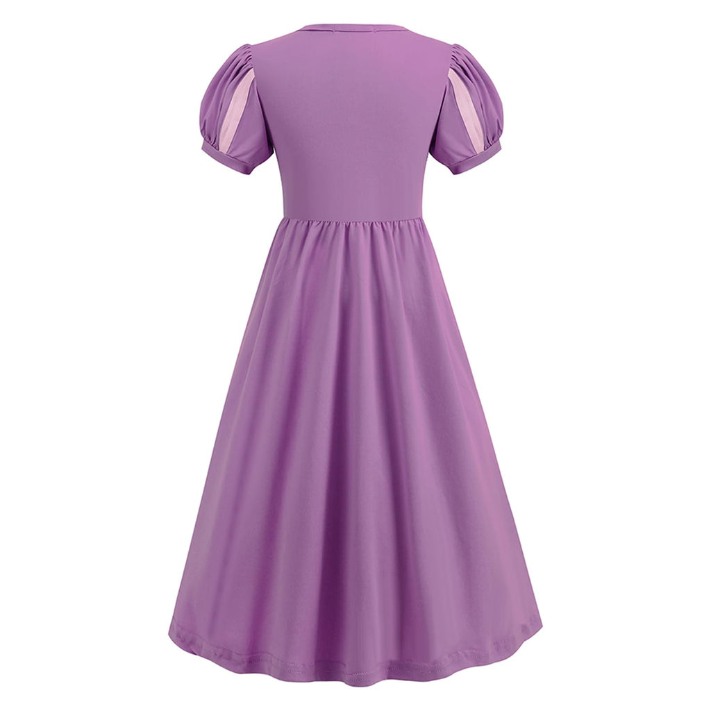 ADDACOS Girls Princess Dress Costume - Soft Polyester/Cotton Mid-Length with Fluffy Sleeves for Halloween & Birthday