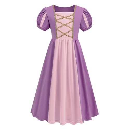 ADDACOS Girls Princess Dress Costume - Soft Polyester/Cotton Mid-Length with Fluffy Sleeves for Halloween & Birthday