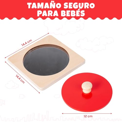 Adena Montessori Mirror Peekaboo Knob Puzzle – Red Circular Acrylic Toddler Puzzle for 6-12 Months