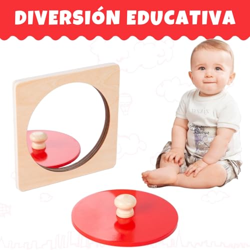 Adena Montessori Mirror Peekaboo Knob Puzzle – Red Circular Acrylic Toddler Puzzle for 6-12 Months