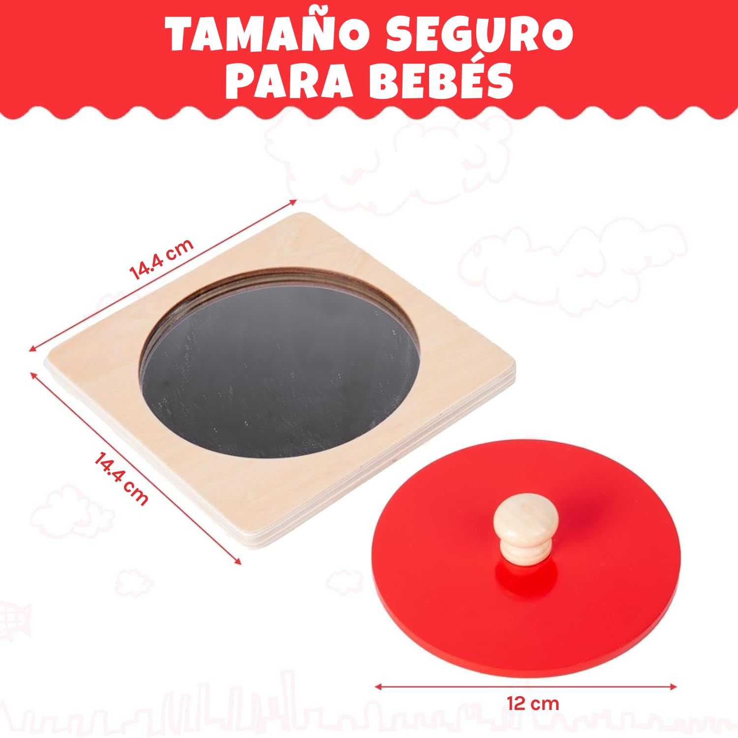 Adena Montessori Mirror Peekaboo Knob Puzzle – Red Circular Acrylic Toddler Puzzle for 6-12 Months
