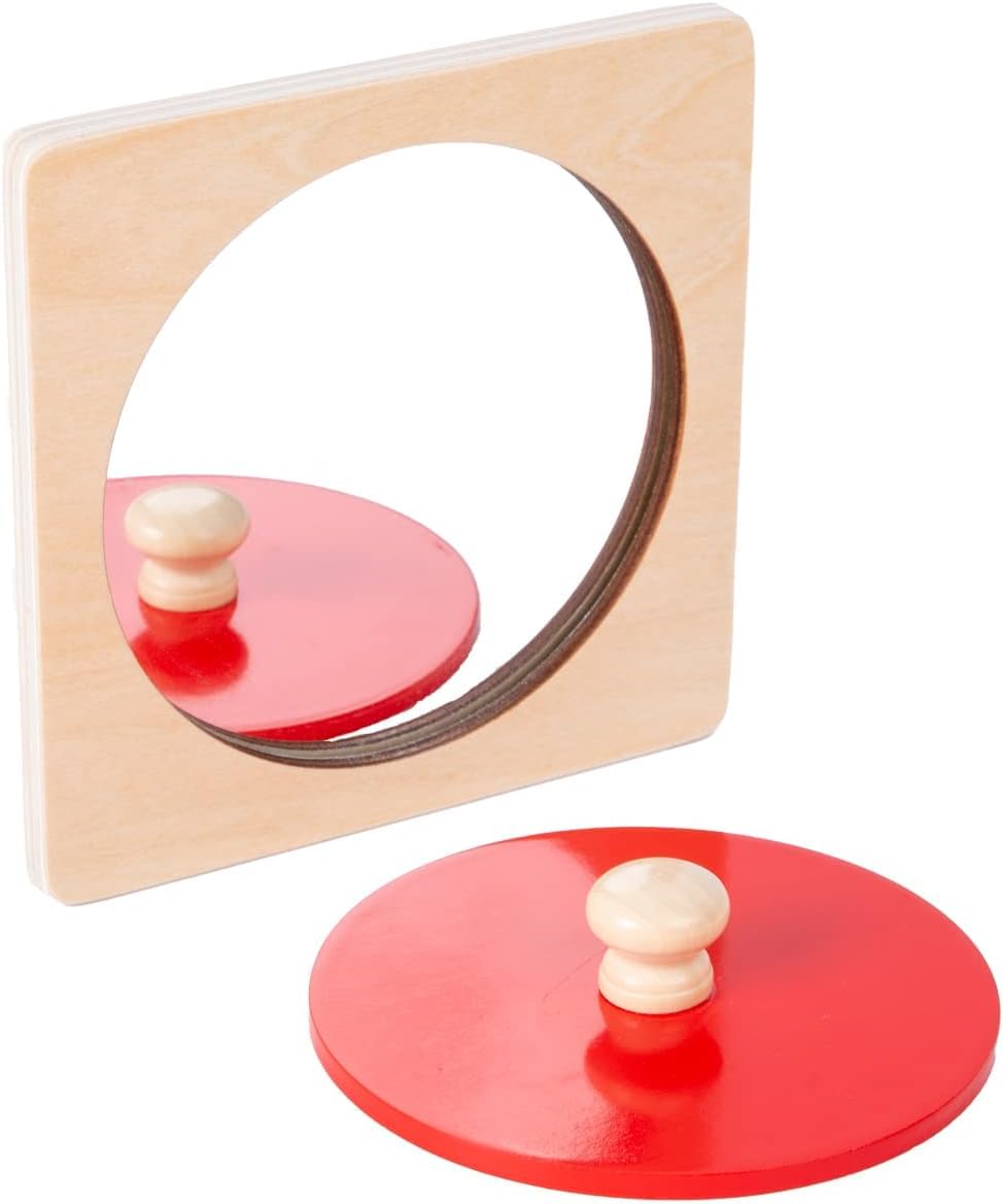 Adena Montessori Mirror Peekaboo Knob Puzzle – Red Circular Acrylic Toddler Puzzle for 6-12 Months