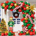 Adeyoo 124-Piece Christmas Balloon Arch Kit – Red, Green & Gold with Nutcracker & Candy Cane Foil Balloons