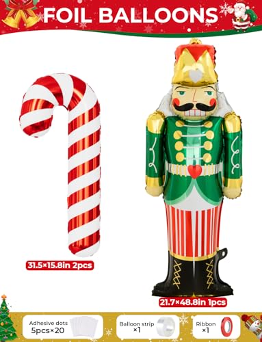 Adeyoo 124-Piece Christmas Balloon Arch Kit – Red, Green & Gold with Nutcracker & Candy Cane Foil Balloons