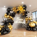 ADOINBY 142-Piece Metallic Black Gold Silver Balloon Arch Kit for Party Decor