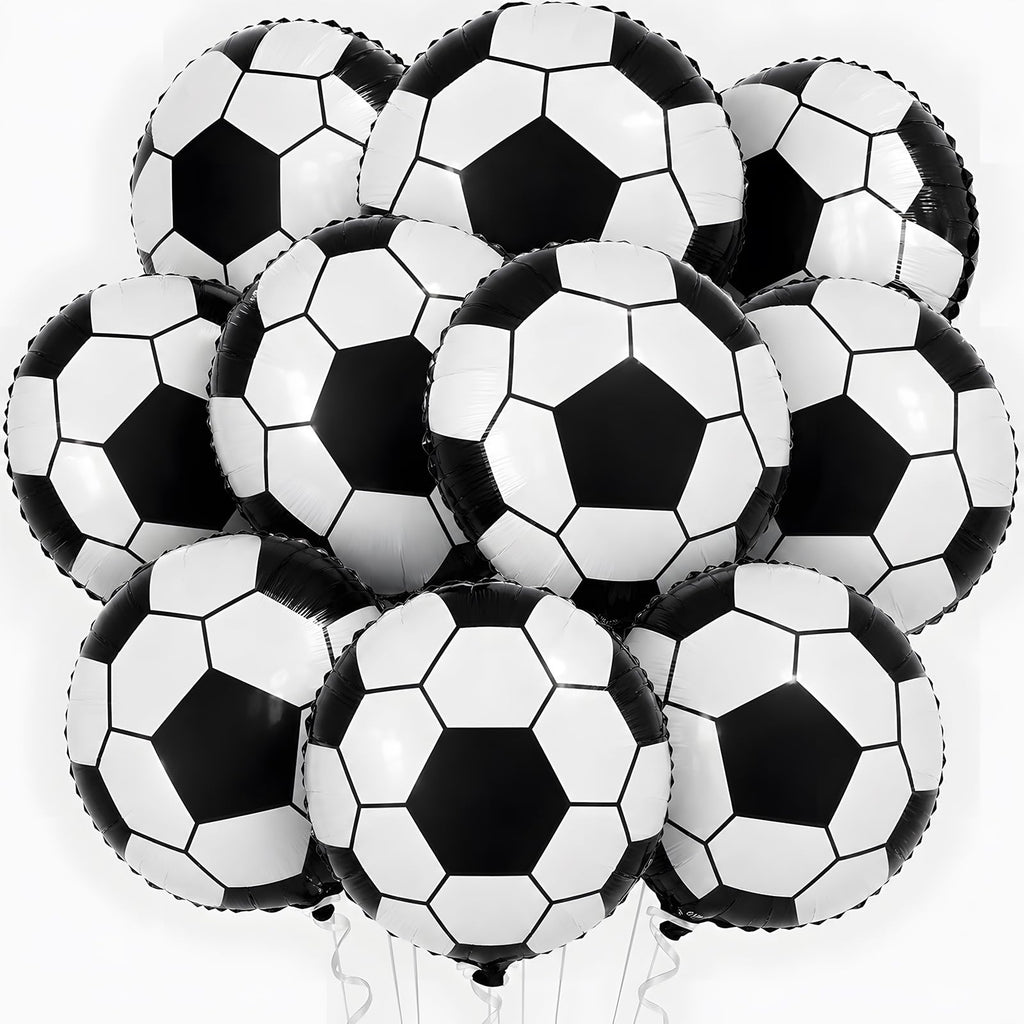 Adorely 10-Pack 18-Inch Black White Soccer Foil Balloons for Party Decor