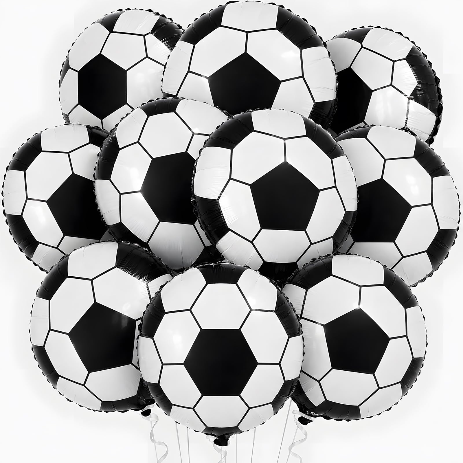 Adorely 10-Pack 18-Inch Black White Soccer Foil Balloons for Party Decor