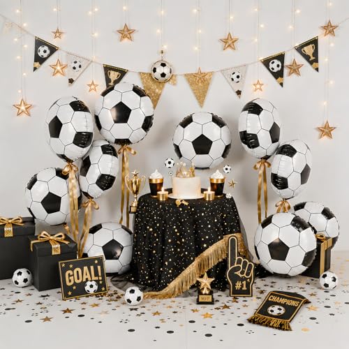 Adorely 10-Pack 18-Inch Black White Soccer Foil Balloons for Party Decor