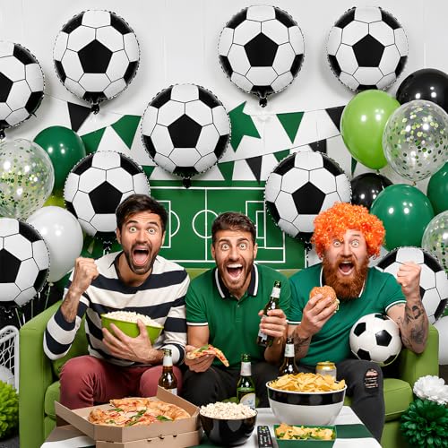 Adorely 10-Pack 18-Inch Black White Soccer Foil Balloons for Party Decor