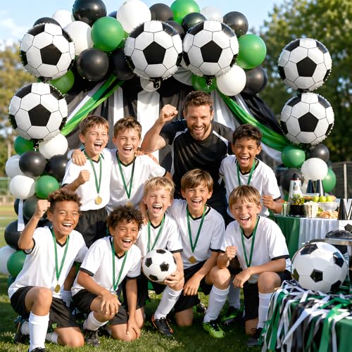 Adorely 10-Pack 18-Inch Black White Soccer Foil Balloons for Party Decor