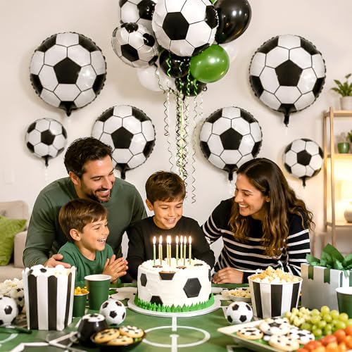 Adorely 10-Pack 18-Inch Black White Soccer Foil Balloons for Party Decor
