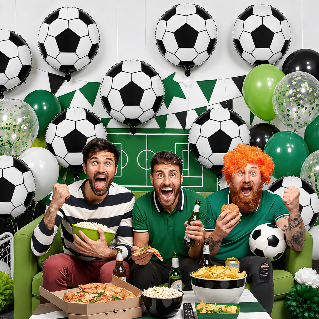 Adorely 10-Pack 18-Inch Black White Soccer Foil Balloons for Party Decor