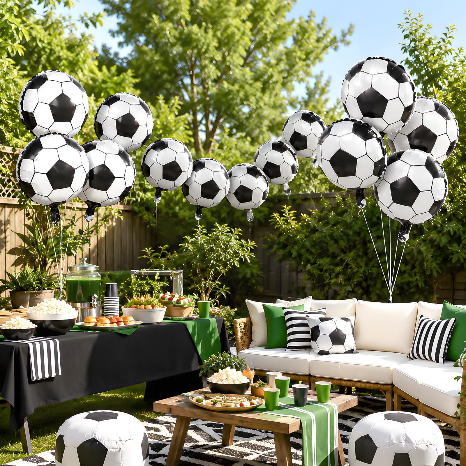 Adorely 10-Pack 18-Inch Black White Soccer Foil Balloons for Party Decor