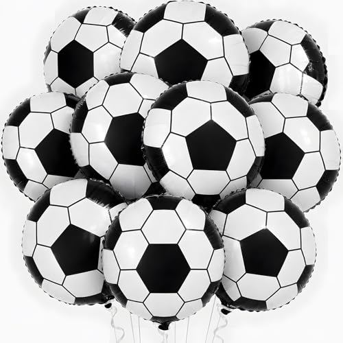 Adorely 10-Pack 18-Inch Black White Soccer Foil Balloons for Party Decor