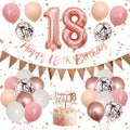 Adorely 18th Birthday Decorations Kit - Blush Pink Rose Gold Banner, Balloons & Cake Topper for Girls Women