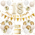 Adorely 18th Birthday Decorations Set – Sand White Gold Theme Banners, Balloons & Cake Topper