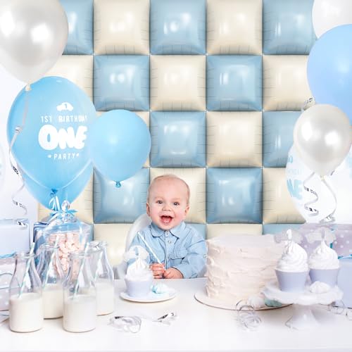 Adorely 25-Pack Double-Sided Foil Balloon Wall Kit – Blue and White Square Balloons for Party Backdrop Decor