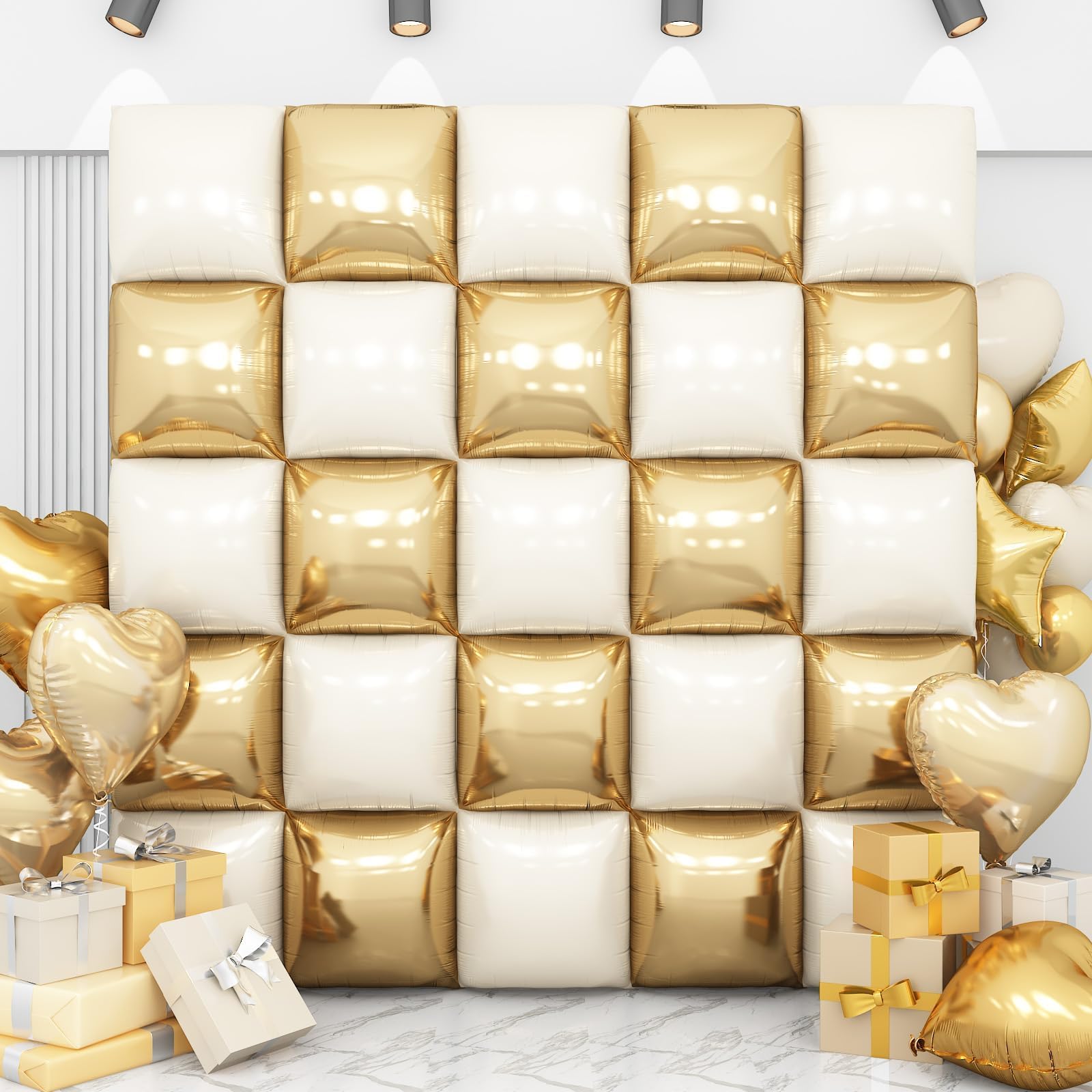 Adorely 25-Pack Double-Sided Gold White Square Foil Balloons – 19 Inch Party Backdrop Kit