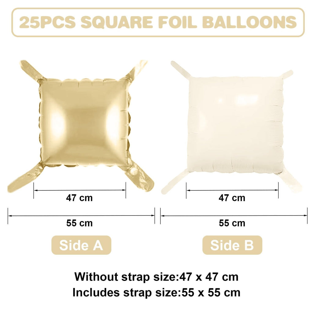 Adorely 25-Pack Double-Sided Gold White Square Foil Balloons – 19 Inch Party Backdrop Kit