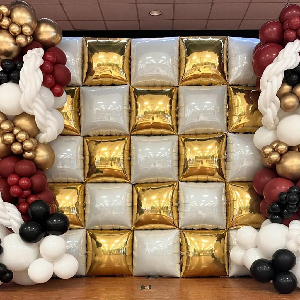 Adorely 25-Pack Double-Sided Gold White Square Foil Balloons – 19 Inch Party Backdrop Kit