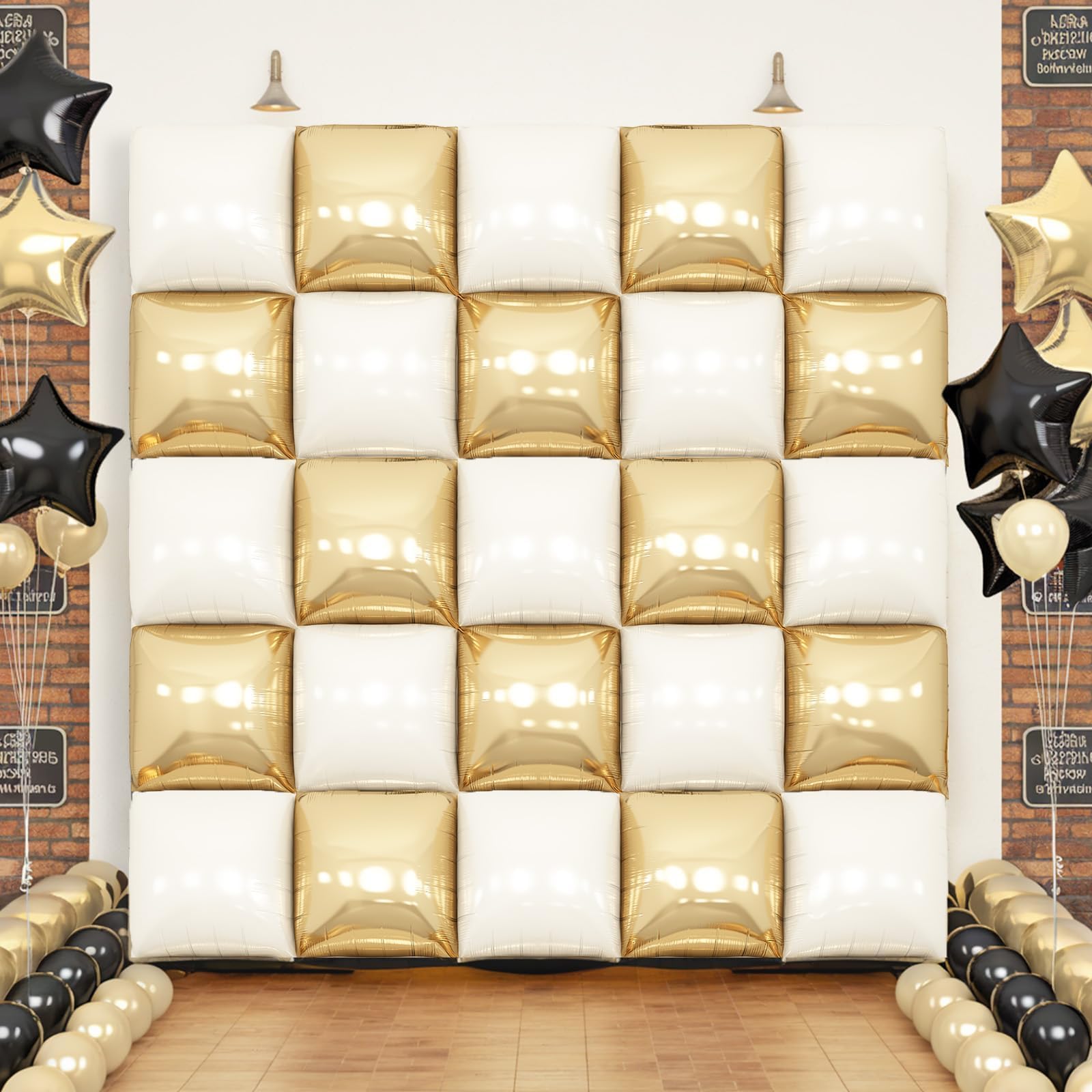 Adorely 25-Pack Double-Sided Gold White Square Foil Balloons – 19 Inch Party Backdrop Kit