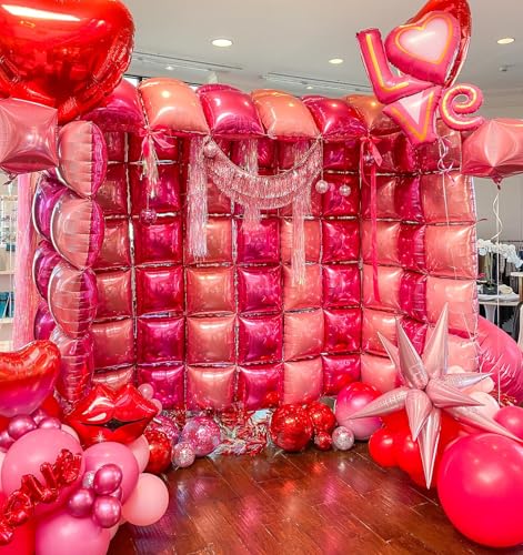 Adorely 25-Piece Double-Sided Hot Pink Square Foil Balloon Wall Kit - 19-Inch Party Backdrop for Valentine's Day, Birthdays, and More