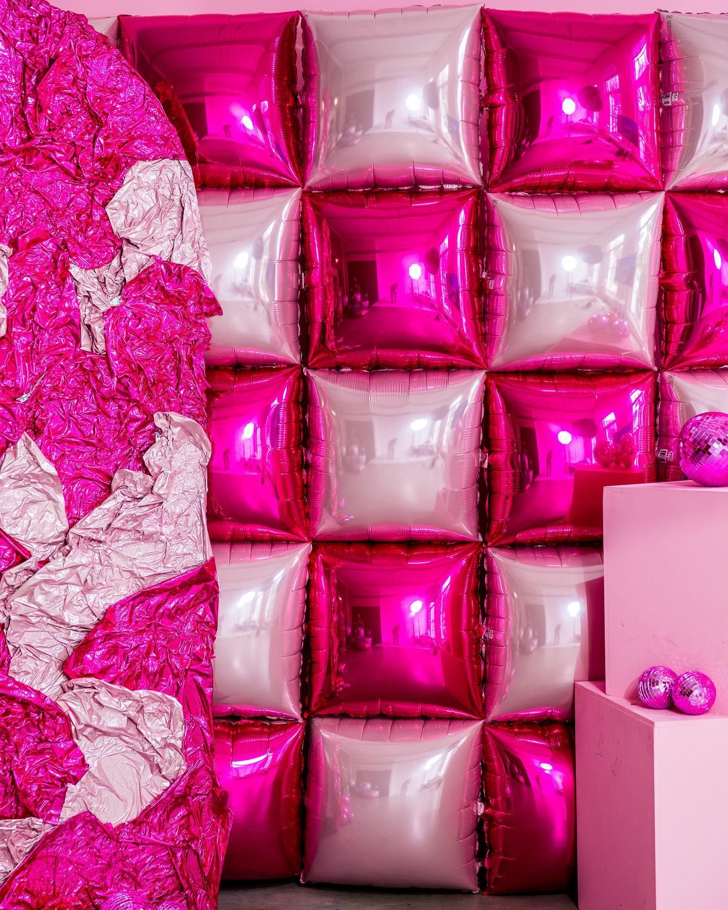 Adorely 25-Piece Double-Sided Hot Pink Square Foil Balloon Wall Kit - 19-Inch Party Backdrop for Valentine's Day, Birthdays, and More