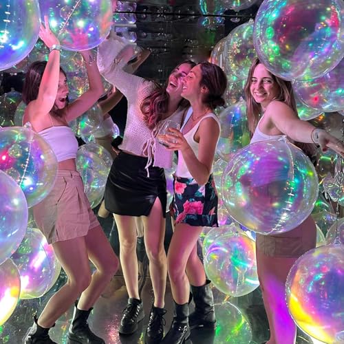 Adorely 6-Pack Iridescent Foil Balloons - 22 Inch Clear 4D Round and Explosion Star Balloons for Party Decor