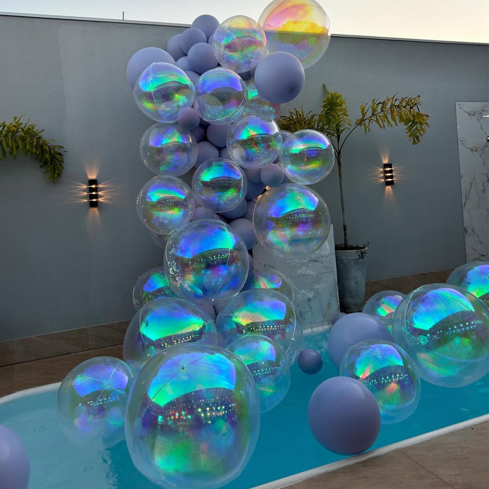 Adorely 6-Pack Iridescent Foil Balloons - 22 Inch Clear 4D Round and Explosion Star Balloons for Party Decor