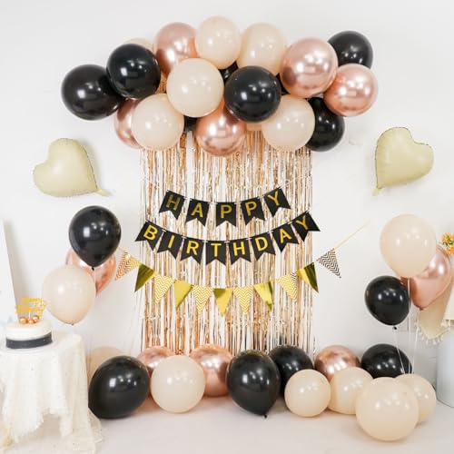 Adorely Black Gold Birthday Decorations Kit – Sand White & Champagne Balloons Set