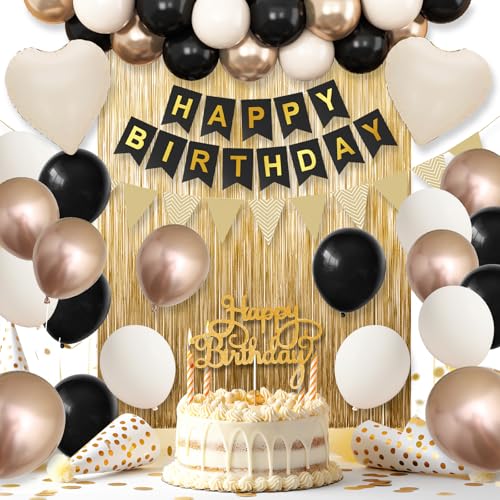 Adorely Black Gold Birthday Decorations Kit – Sand White & Champagne Balloons Set
