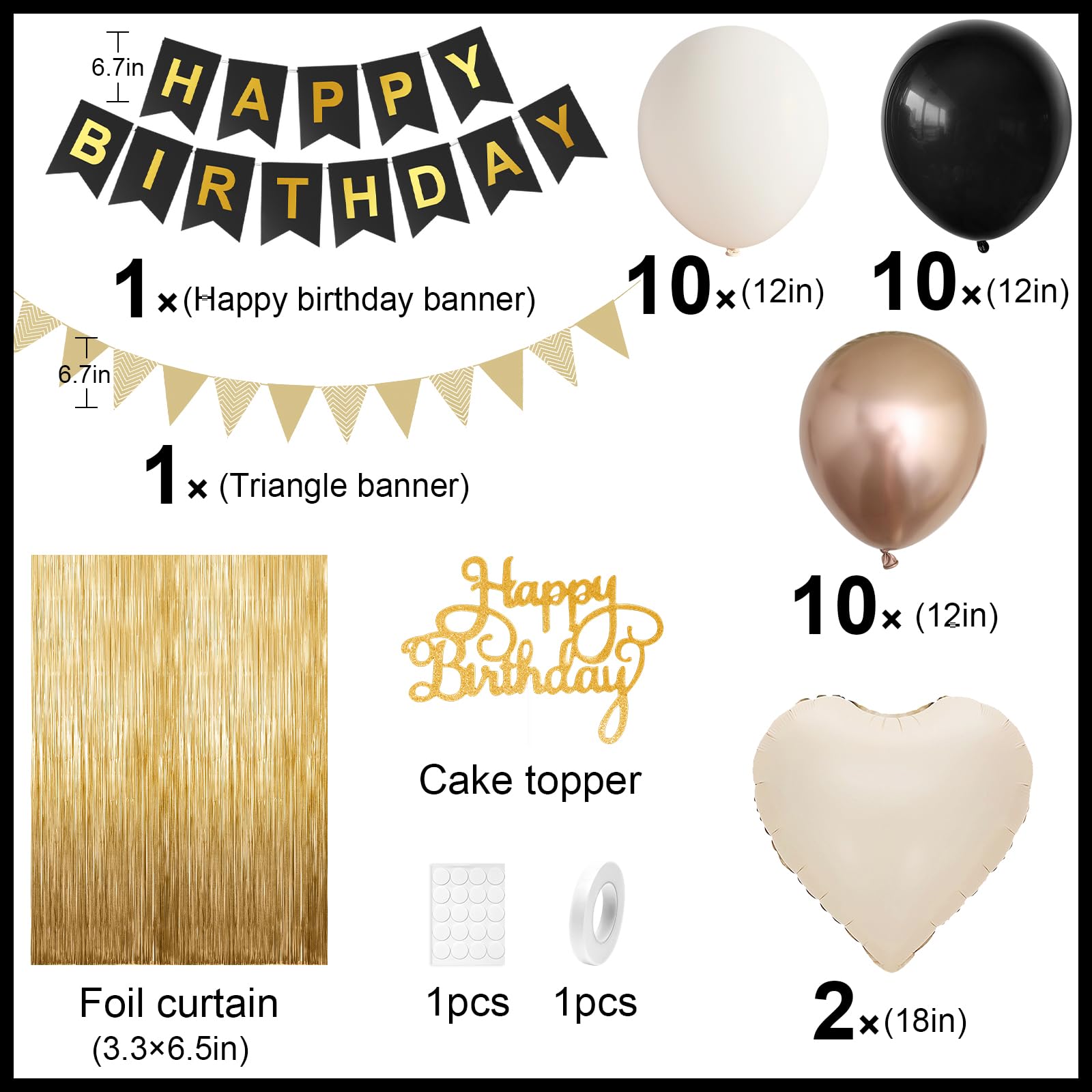 Adorely Black Gold Birthday Decorations Kit – Sand White & Champagne Balloons Set