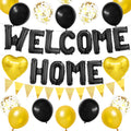 Adorely Black Gold Welcome Home Balloon Banner Set with Foil Banner, Heart Balloons & Confetti