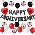 Adorely Black Red Anniversary Balloon Set – 14-Piece Happy Anniversary Foil Banner, Heart Balloons & Confetti Balloons for Romantic Celebrations