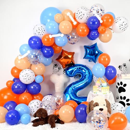 Adorely Blue and Orange Dog Paw 2nd Birthday Balloon Arch Kit with Number 2 Foil Balloon (101 Pieces)