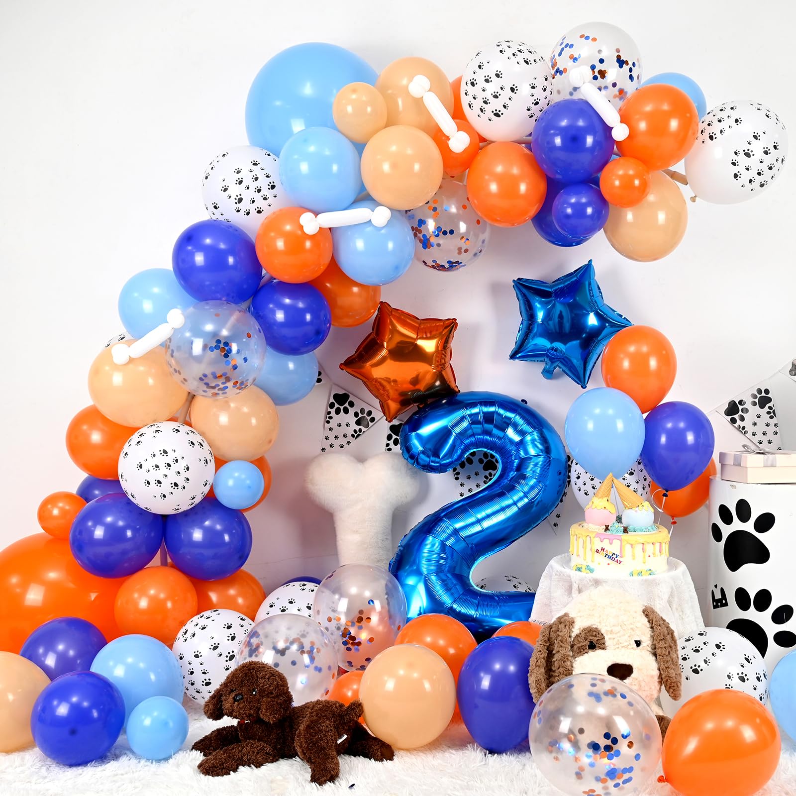 Adorely Blue and Orange Dog Paw 2nd Birthday Balloon Arch Kit with Number 2 Foil Balloon (101 Pieces)