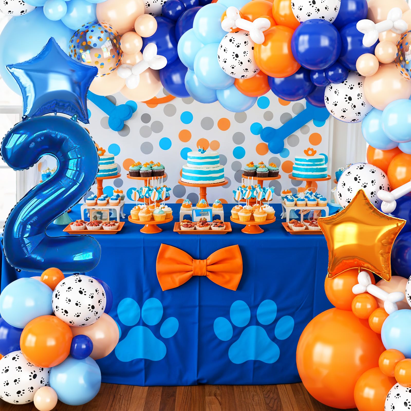 Adorely Blue and Orange Dog Paw 2nd Birthday Balloon Arch Kit with Number 2 Foil Balloon (101 Pieces)