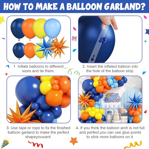 Adorely Blue and Orange Yellow Balloon Arch Kit – 100 Latex and Foil Balloons for DIY Party Decor