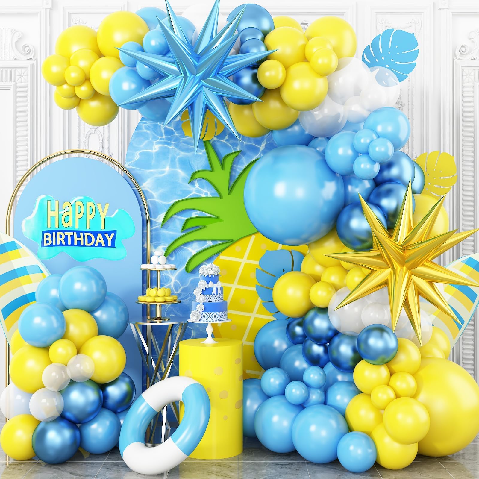 Adorely Blue and Yellow Balloon Arch Kit with Explosion Star Balloons – Cartoon Theme Party Garland for Boys Girls Birthday Baby Shower