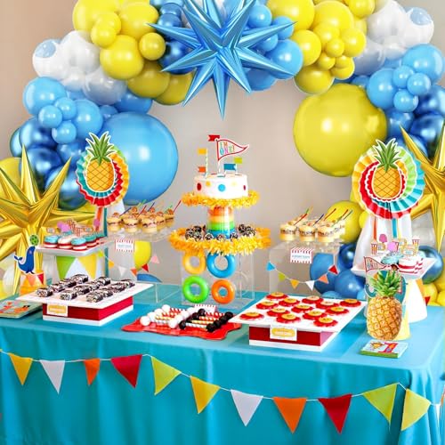 Adorely Blue and Yellow Balloon Arch Kit with Explosion Star Balloons – Cartoon Theme Party Garland for Boys Girls Birthday Baby Shower