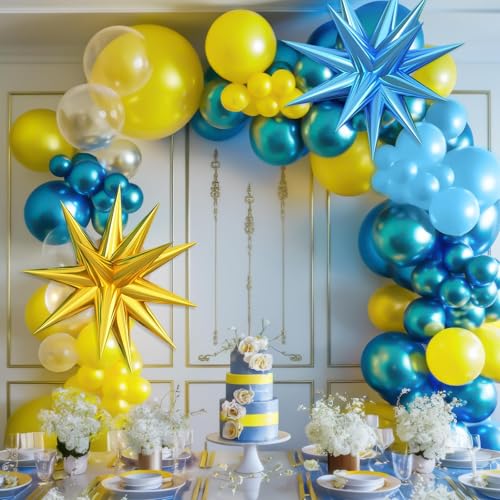 Adorely Blue and Yellow Balloon Arch Kit with Explosion Star Balloons – Cartoon Theme Party Garland for Boys Girls Birthday Baby Shower