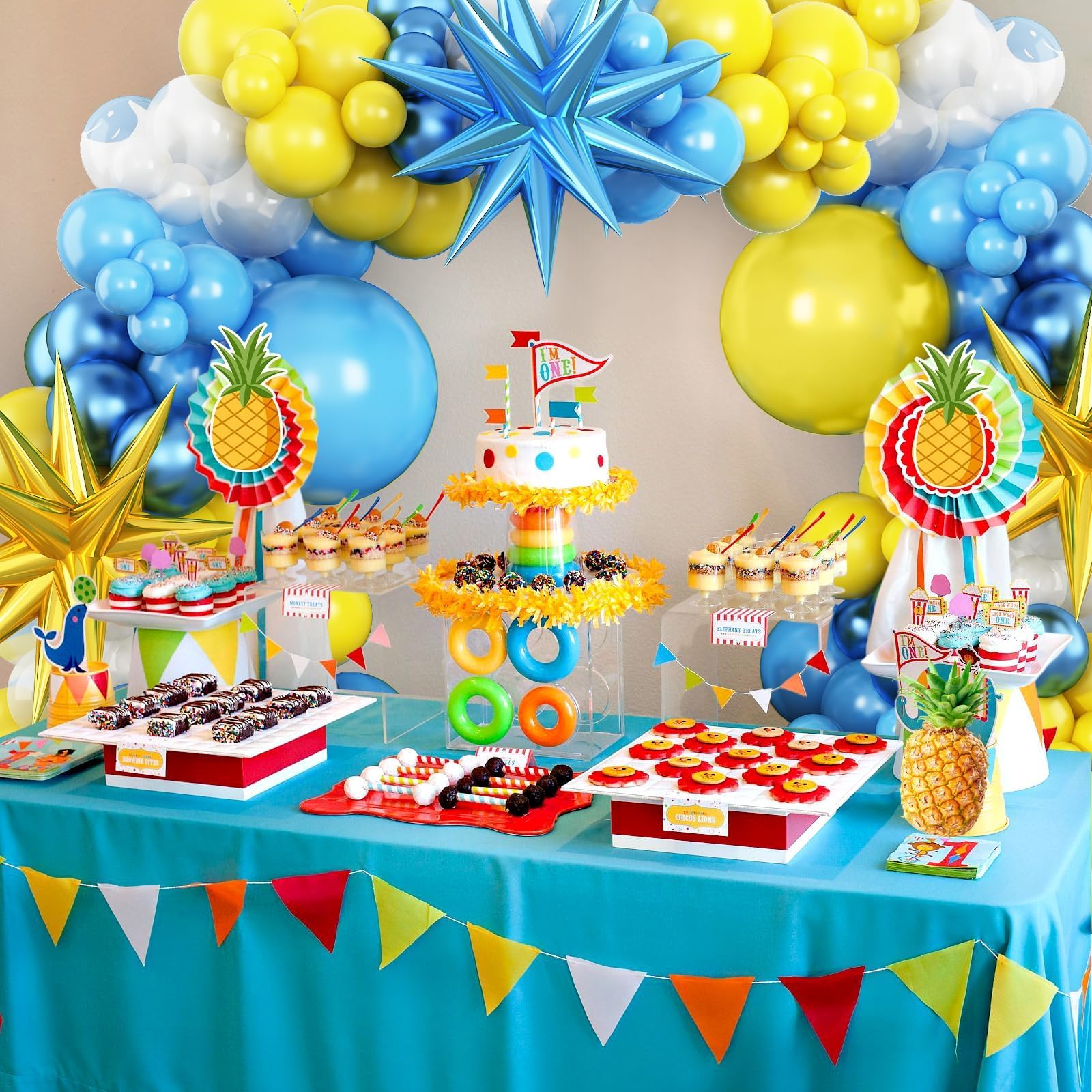 Adorely Blue and Yellow Balloon Arch Kit with Explosion Star Balloons – Cartoon Theme Party Garland for Boys Girls Birthday Baby Shower