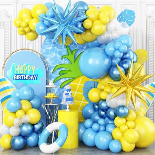 Adorely Blue and Yellow Balloon Arch Kit with Explosion Star Balloons – Cartoon Theme Party Garland for Boys Girls Birthday Baby Shower