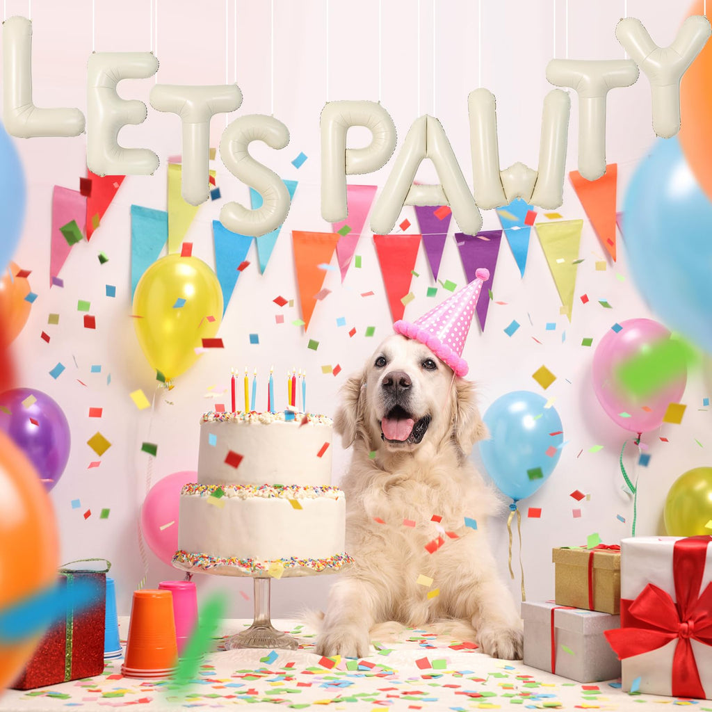Adorely Cream White Let's Pawty Balloon Banner 40 Inch – Pet Birthday Decor