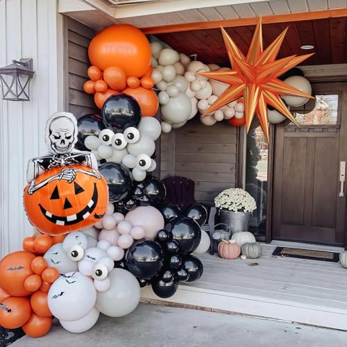 Adorely Halloween Balloon Arch Kit: 104 Latex & Pumpkin Foil Balloons in Black Orange Beige