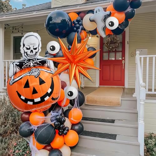 Adorely Halloween Balloon Arch Kit: 104 Latex & Pumpkin Foil Balloons in Black Orange Beige