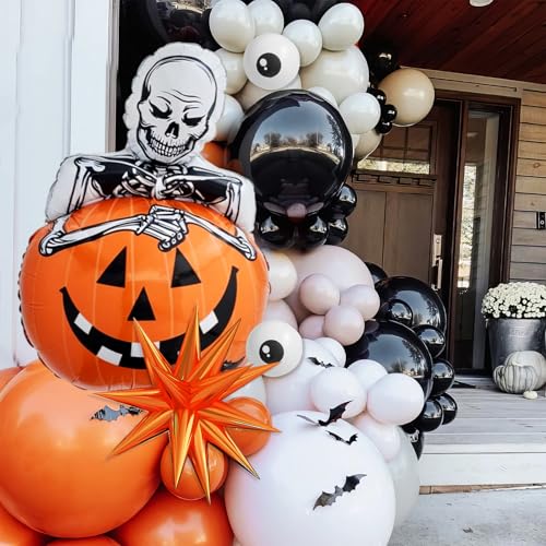 Adorely Halloween Balloon Arch Kit: 104 Latex & Pumpkin Foil Balloons in Black Orange Beige