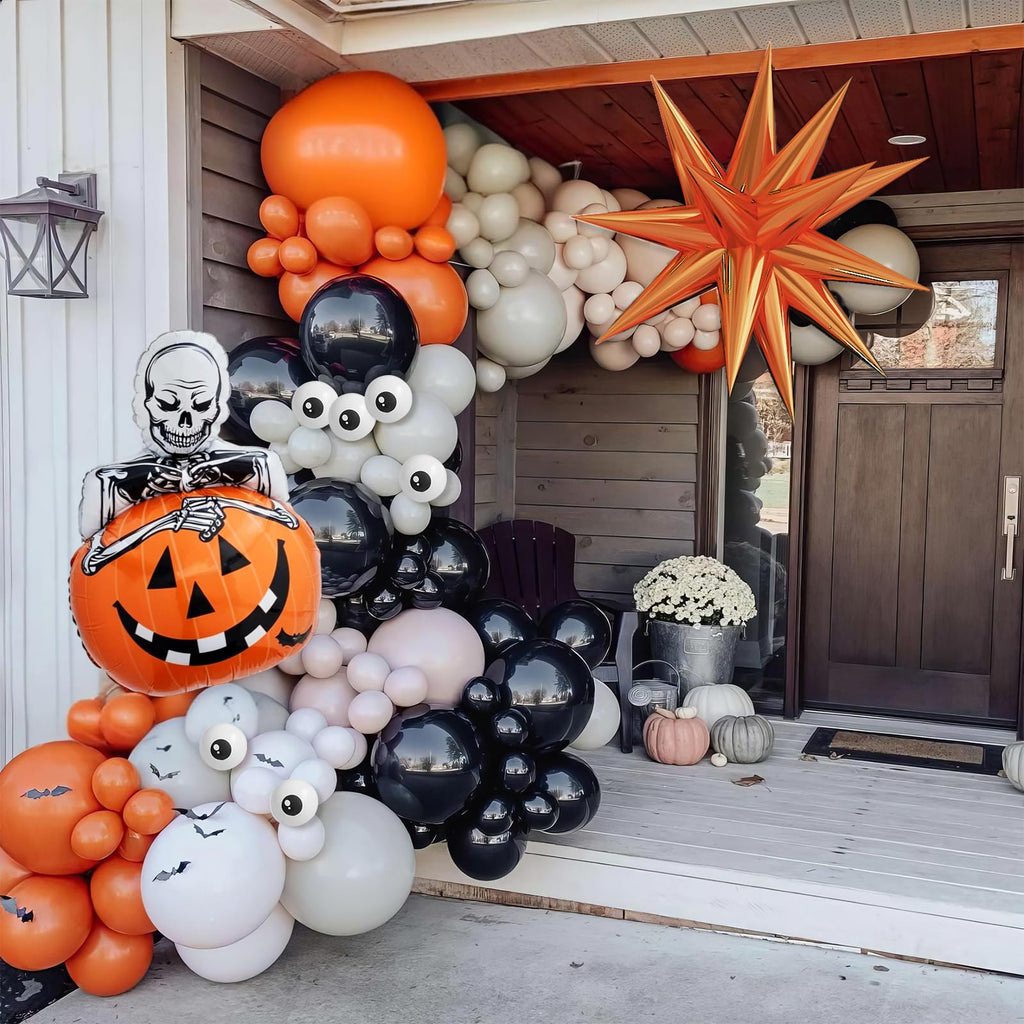 Adorely Halloween Balloon Arch Kit: 104 Latex & Pumpkin Foil Balloons in Black Orange Beige